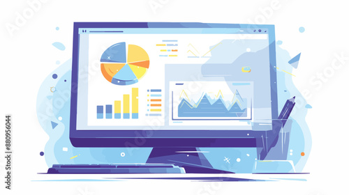 Background of presentation screen with charts. flat vector