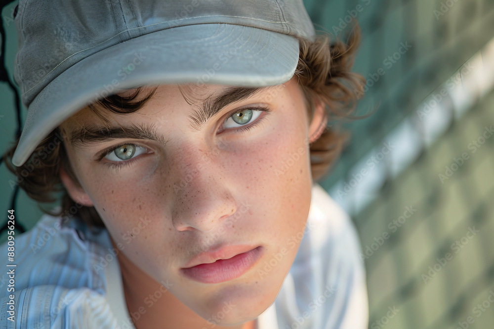 Closeup Generative AI portrait of focused sportsman sportswoman at tennis court practicing preparing for contest Closeup Generative AI portrait of focused sportsman sportswoman at tennis court practicing preparing for contest