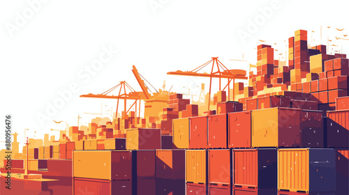 Background of shipping containers in port. flat vector