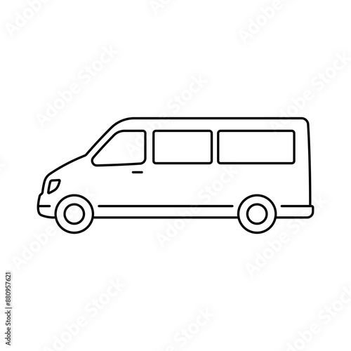 Minibus icon. Black contour linear silhouette. Editable strokes. Side view. Vector simple flat graphic illustration. Isolated object on a white background. Isolate.