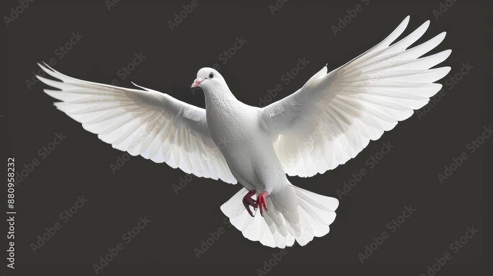 Fototapeta premium Set of Freedom and peace this image features an elegant white dove in graceful flight symbolizing purity and liberty. The bird embodies the beauty of unbridled freedom and celestial serenity.
