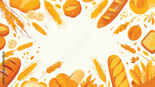 Bakery retro background with hand drawn doodle bread.