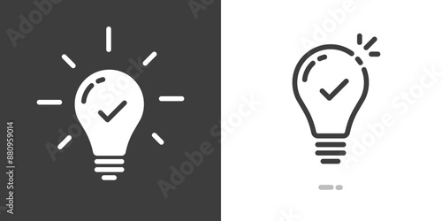 Insight tip light bulb icon vector simple pictogram graphic set, smart fact line outline stroke art symbol, important inform lightbulb with check mark, expert idea solution sign tick image clip art
