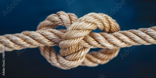 A Detailed View of a Secure Double Knot in a Rope Symbolizing a Strong and Lasting Connection. Concept Knot Tying, Secure Connection, Rope Detail, Strong Bond, Lasting Relationship