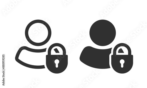Person login secure password protection lock icon simple graphic illustration set, user account locked symbol pictogram, safety profile access guard, personal. data safeguard image clip art line