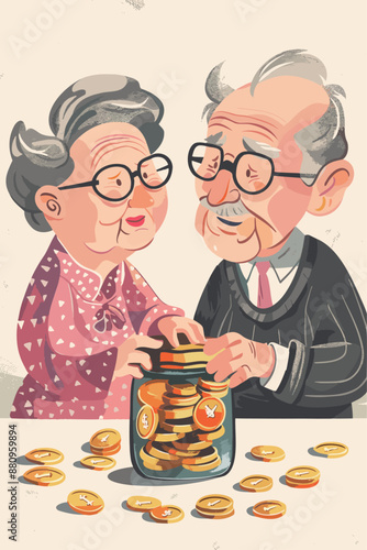 Elderly Couple Counting Savings for Financial Security