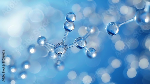 Close-up image of molecular structure with blue background representing science chemistry and biotechnology concepts.