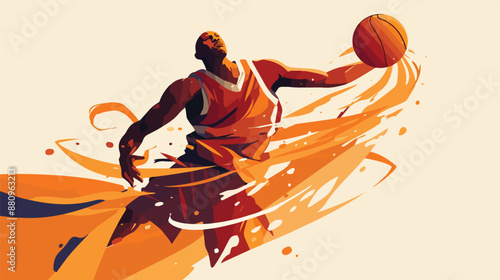 Basketball player spinning ball. flat vector style 