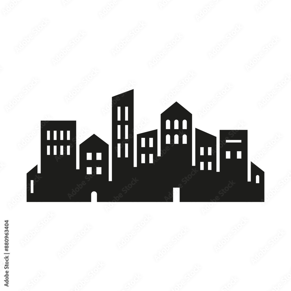Fototapeta premium City icon. Black silhouette. Horizontal front view. Vector simple flat graphic illustration. Isolated object on a white background. Isolate.