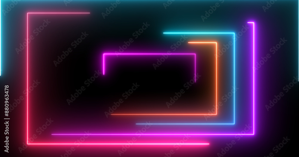 Neon rectangles geometric loop stream starting animation. Dynamic event ...