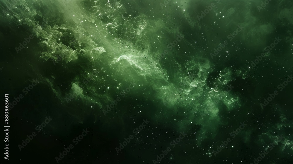 Fototapeta premium Mysterious Green Smoke Cloud with Sparkling Particles