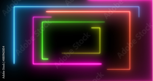 Neon rectangles geometric loop stream starting animation. Dynamic event project and meeting celebration neon glow seamless loop. Beautiful elegant tunnel-like laser light moving corridor 3d bg.