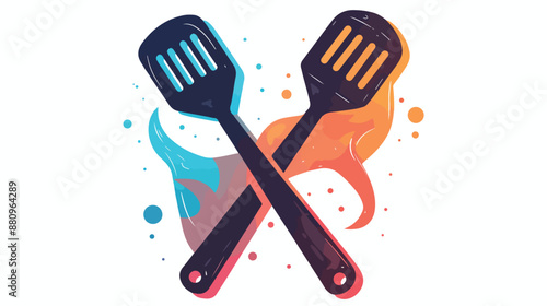 BBQ tongs line icon isolated on white background