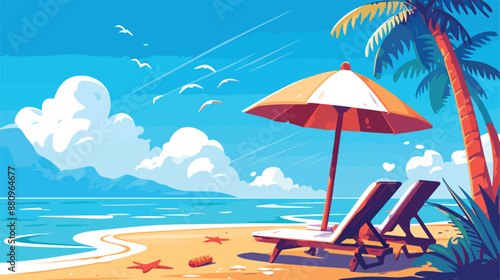 Beach Cartoon flat vector style isolated on white back