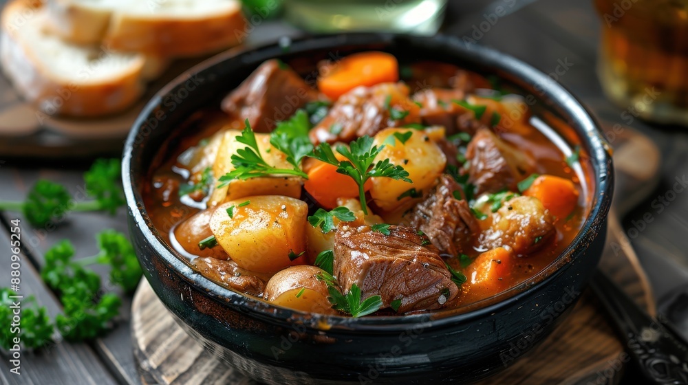 Comforting Beef Stew with Potatoes, Carrots, and Parsley, Served with Crusty Bread Comforting Beef Stew with Potatoes, Carrots, and Parsley, Served with Crusty Bread