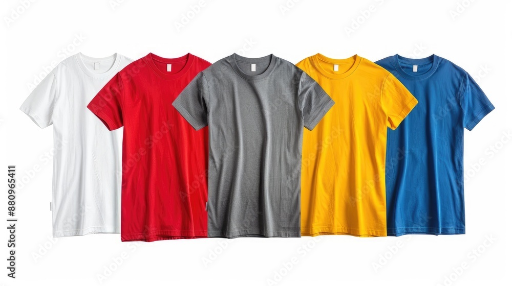 Assorted plain t shirts isolated on white background with space for logo Assorted plain t shirts isolated on white background with space for logo