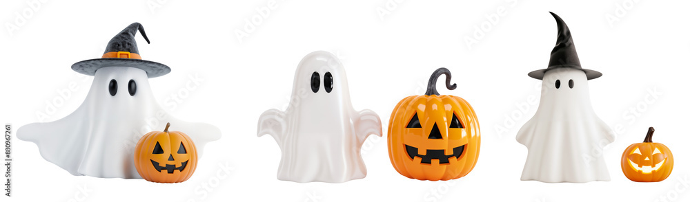 Set Of Cute Halloween Ghosts and Jack O Lantern Pumpkin png, isolated on white or transparent background hd, collection Set Of Cute Halloween Ghosts and Jack O Lantern Pumpkin png, isolated on white or transparent background hd, collection