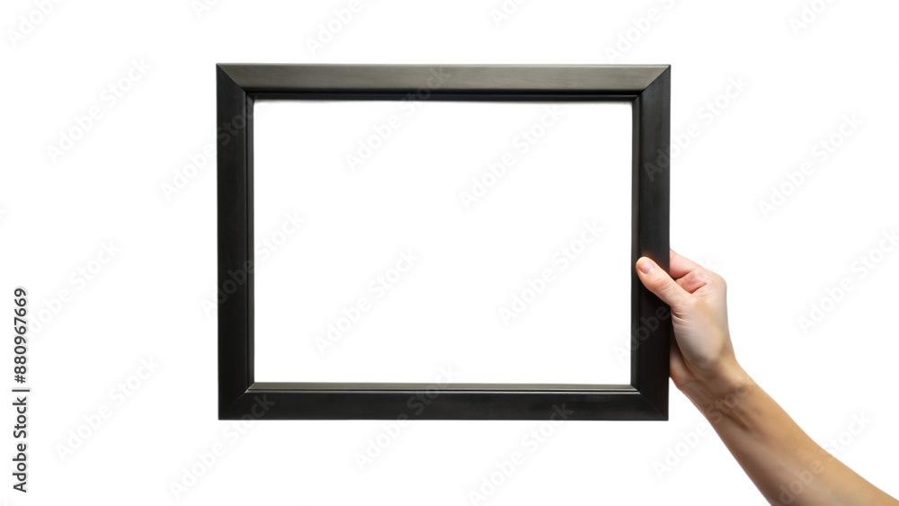 A holding a blank frame and board with a hand A holding a blank frame and board with a hand