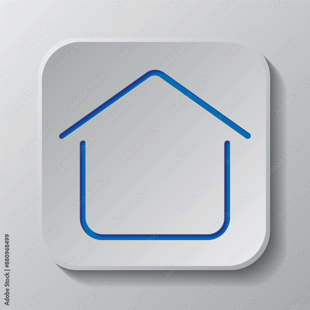 House. home simple icon vector. Flat design. Paper cut design. Cutted blue symbol with shadow. Gray badge button, gray background House. home simple icon vector. Flat design. Paper cut design. Cutted blue symbol with shadow. Gray badge button, gray background