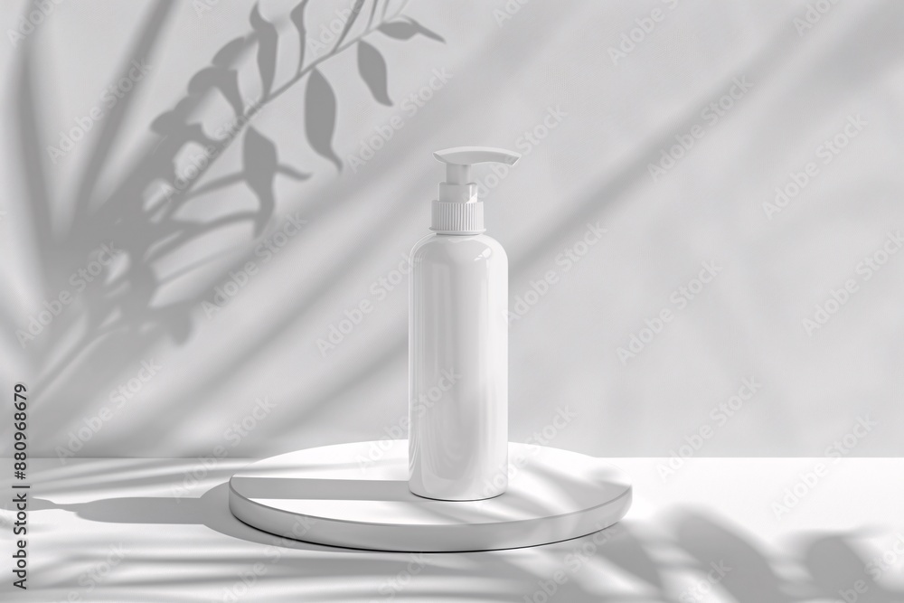 White pump bottle on a white surface with shadow White pump bottle on a white surface with shadow