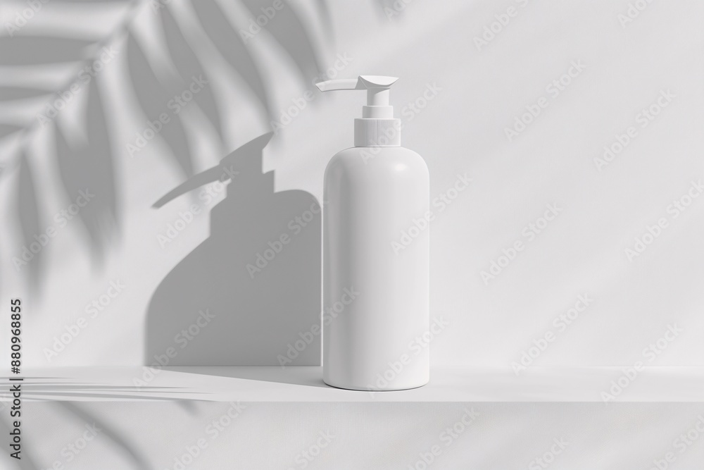 White pump bottle on a white surface with shadow White pump bottle on a white surface with shadow