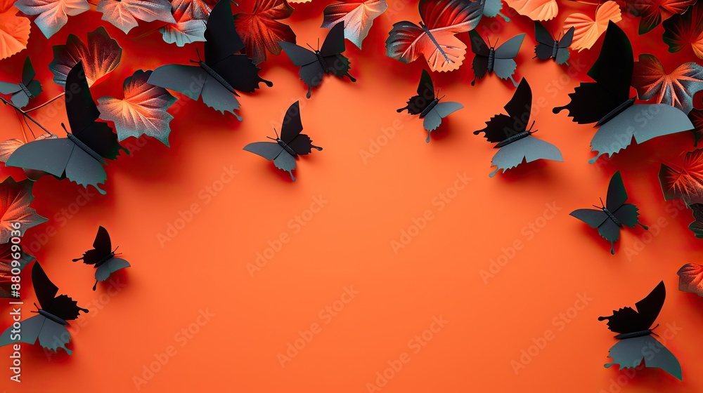 halloween folding paper fans on orange background flat lay top view copy space halloween folding paper fans on orange background flat lay top view copy space