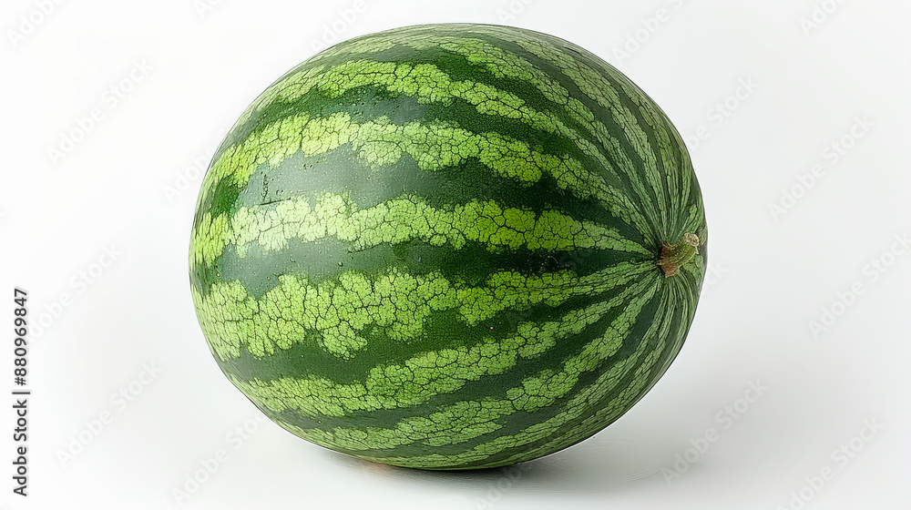 Close-up of a whole, fresh watermelon with a vibrant green rind, isolated on a white background. Perfect for food, summer, and health-related themes. Close-up of a whole, fresh watermelon with a vibrant green rind, isolated on a white background. Perfect for food, summer, and health-related themes.