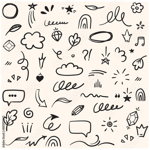 Cute Doodle pen line elements With illustration style doodle and line art