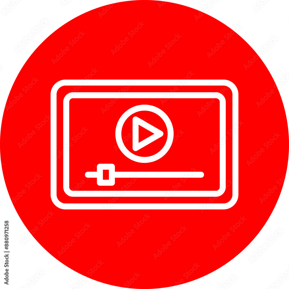 Video Player Vector Line White Circle Red Video Player Vector Line White Circle Red