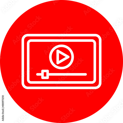 Video Player Vector Line White Circle Red