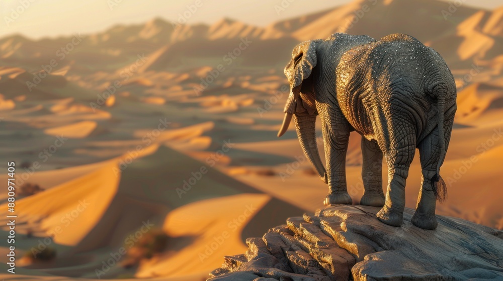 Fototapeta premium The elephant is standing on a rock