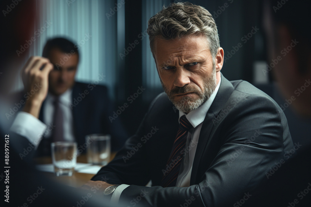 Generative AI portrait of a serious self confident middle aged businessman with a beard in a suit Generative AI portrait of a serious self confident middle aged businessman with a beard in a suit