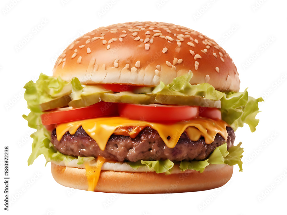 Fresh delicious burger isolated on a transparent background by AI generative.
Fresh delicious burger isolated on a transparent background by AI generative.