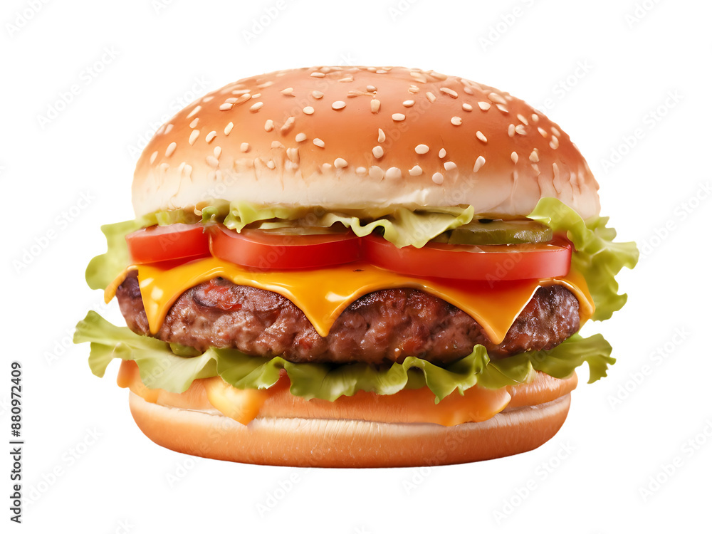 Fresh delicious burger isolated on a transparent background by AI generative.
Fresh delicious burger isolated on a transparent background by AI generative.