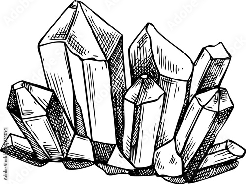 Quartz crystal sketch. Witchcraft vector illustration. Vintage Halloween icon