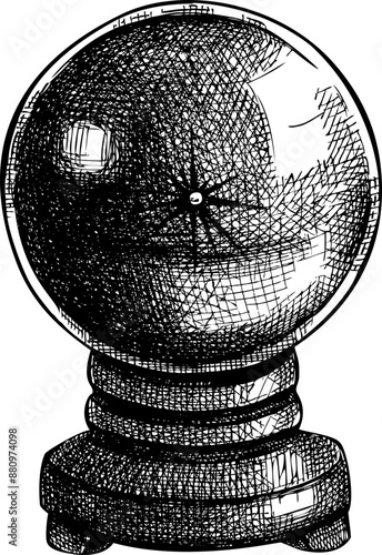 Crystal ball sketch. Witchcraft vector illustration. Vintage Halloween icon