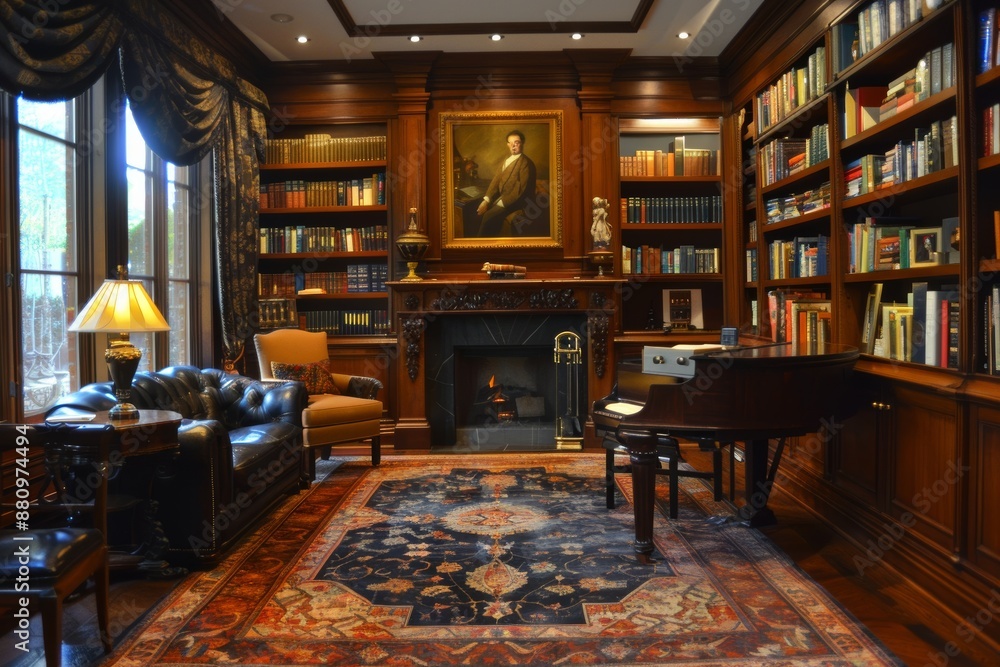 Sophisticated Home Library with Elegant Panel Heater and Cozy Seating for a Perfect Reading Retreat Sophisticated Home Library with Elegant Panel Heater and Cozy Seating for a Perfect Reading Retreat