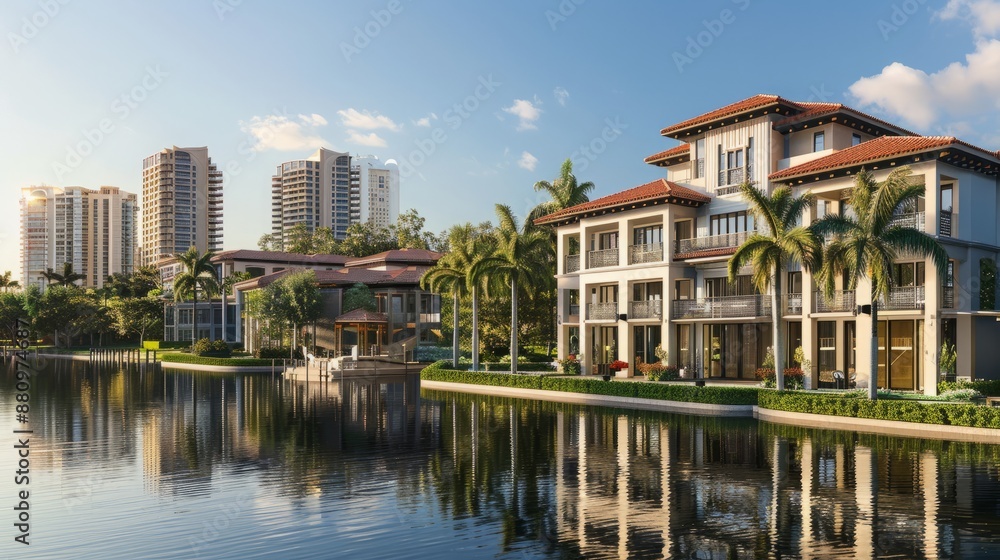 Luxury Waterfront Villas with Modern High-rise Buildings