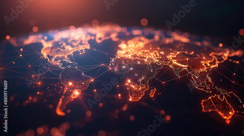 Abstract world map, concept of global network and connectivity, international data transfer and cyber technology, worldwide business © Vectors