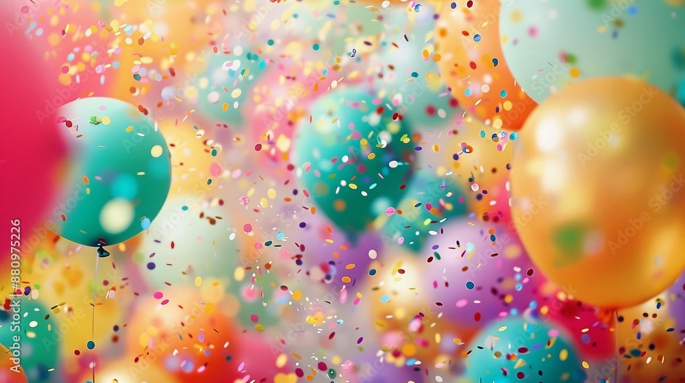 Colorful Balloons and Confetti in a Festive Celebration Atmosphere. Generative AI Colorful Balloons and Confetti in a Festive Celebration Atmosphere. Generative AI