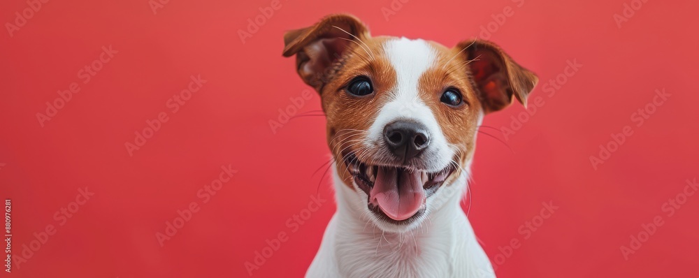 A small dog on white background with a big smile on its face. Free copy space for banner. A small dog on white background with a big smile on its face. Free copy space for banner.