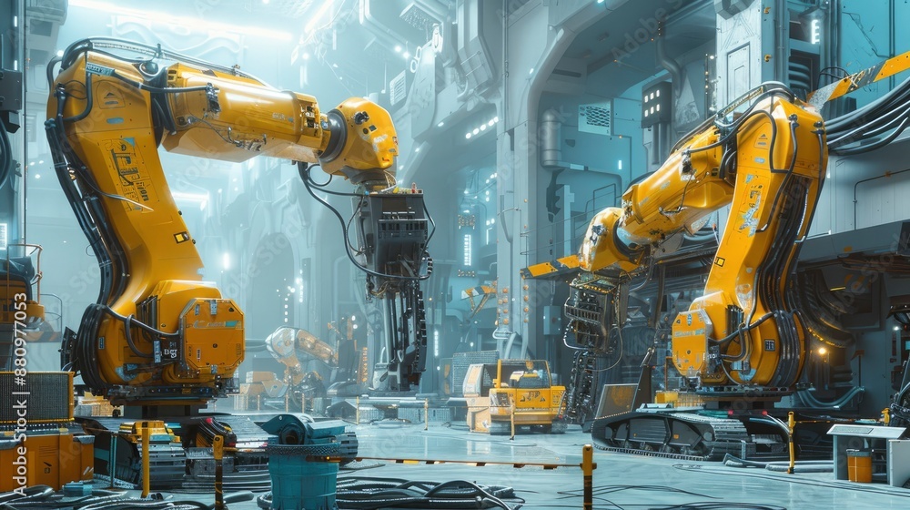 A futuristic construction site with advanced robotics and AI-driven project management systems. A futuristic construction site with advanced robotics and AI-driven project management systems.