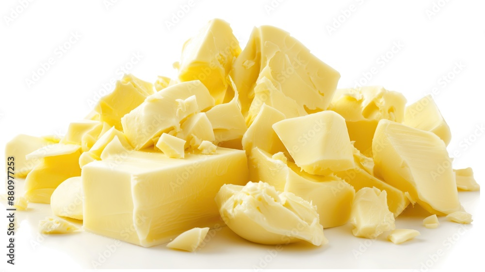 close up side view on margarine butter pile heap on white background close up side view on margarine butter pile heap on white background