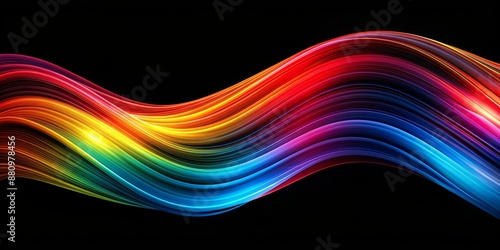 Abstract Rainbow Wave with Black Background, digital art , abstract art , neon , flow