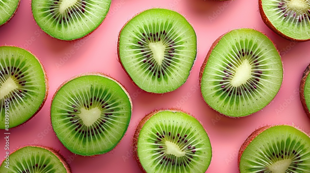 Fototapeta premium Kiwi Fruit Slices on Pink Background