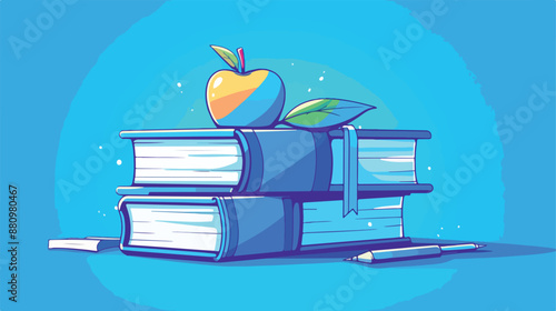 Books and apple on the top line icon for web mobile 