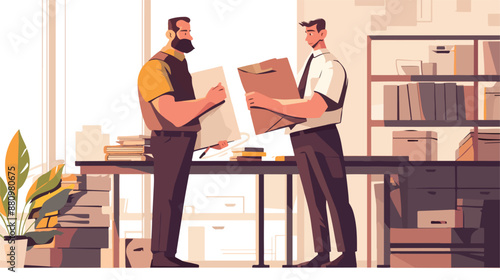 Boss receiving file from employee. flat vector style
