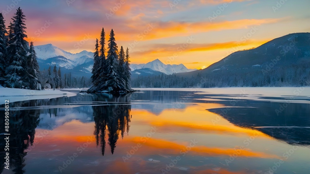 Tranquil Frozen Lake at Sunrise Tranquil Frozen Lake at Sunrise