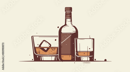 Bottle of whisky and a glass icon thin line for web 