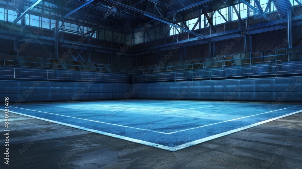 Fototapeta premium Blue Indoor Court in an Industrial Setting